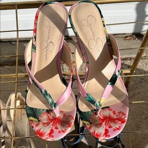 Jessica Simpson Pink and Green Floral Sandals